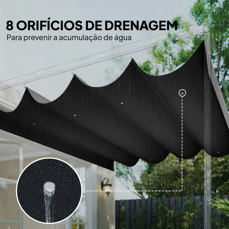 Outsunny Toldo de Reposição Retrátil 3,92x3,5 m para Estrutura de 4x3 m Apenas Cobertura de Tecido para Jardim com 8 Orifícios Cinzento