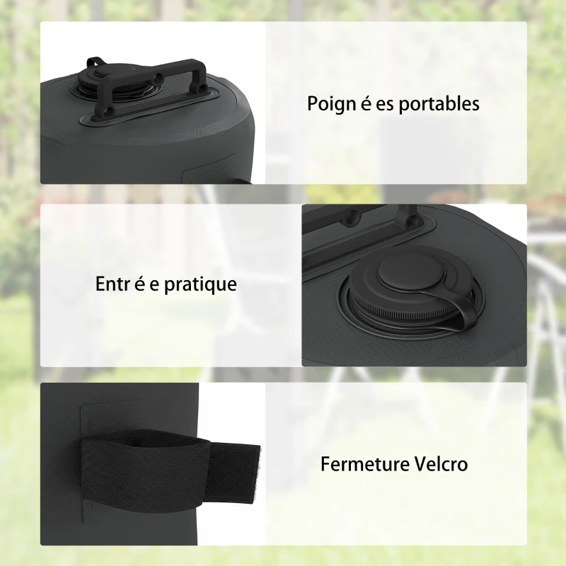 Outsunny Lot de 4 Sacs de Lestage pour Tonnelle, Sacs de Poids pour Tonnelle Remplis d'Eau ou Sable, Poignées de Transport, Noir