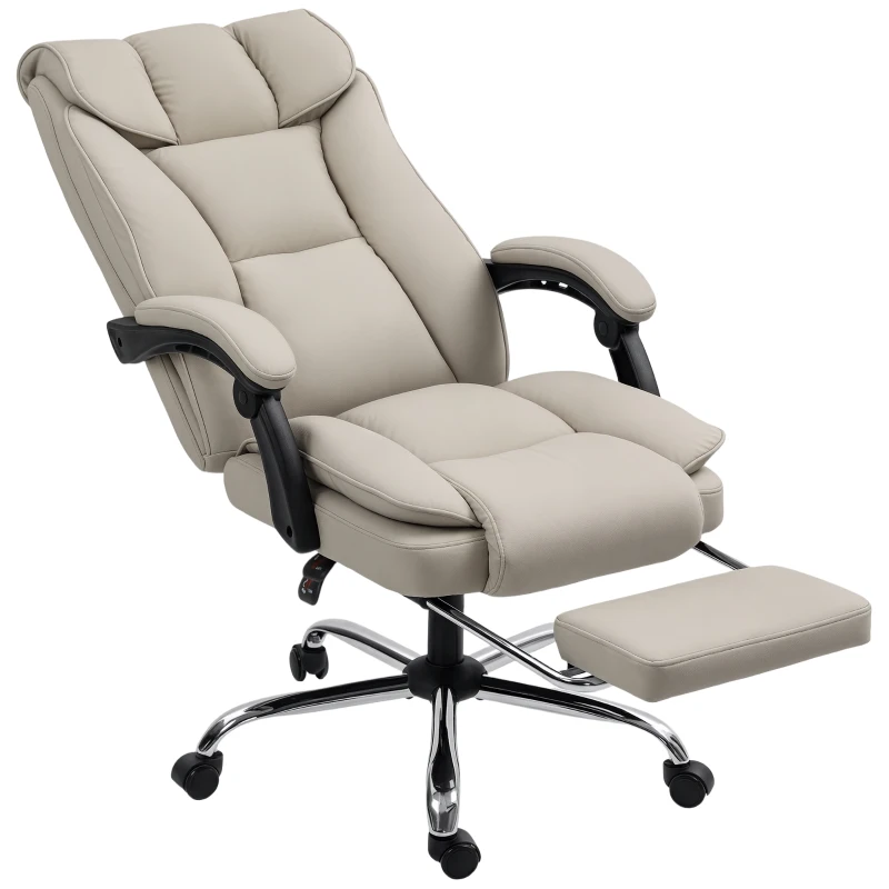 HOMCOM Cadeira de Escritório com Apoio para os Pés Encosto Reclinável e Revestida em Couro Sintético  66x72x113-121 cm Caqui