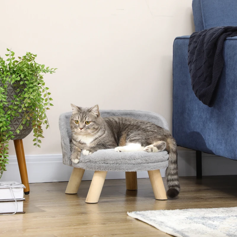 PawHut Canapé lit panier pour chien design scandinave coussin moelleux amovible pieds en bois Ø 40,5 x 33H cm gris