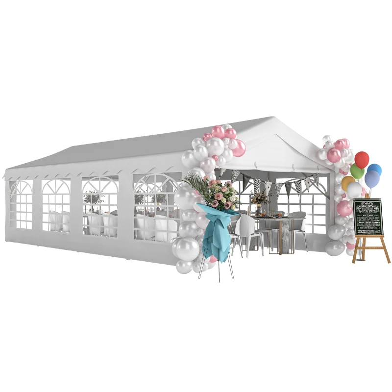 Outsunny Tenda para Festas 4x8 m Tenda de Jardim com Paredes Removíveis, Porta e Janelas UPF50+ Branco