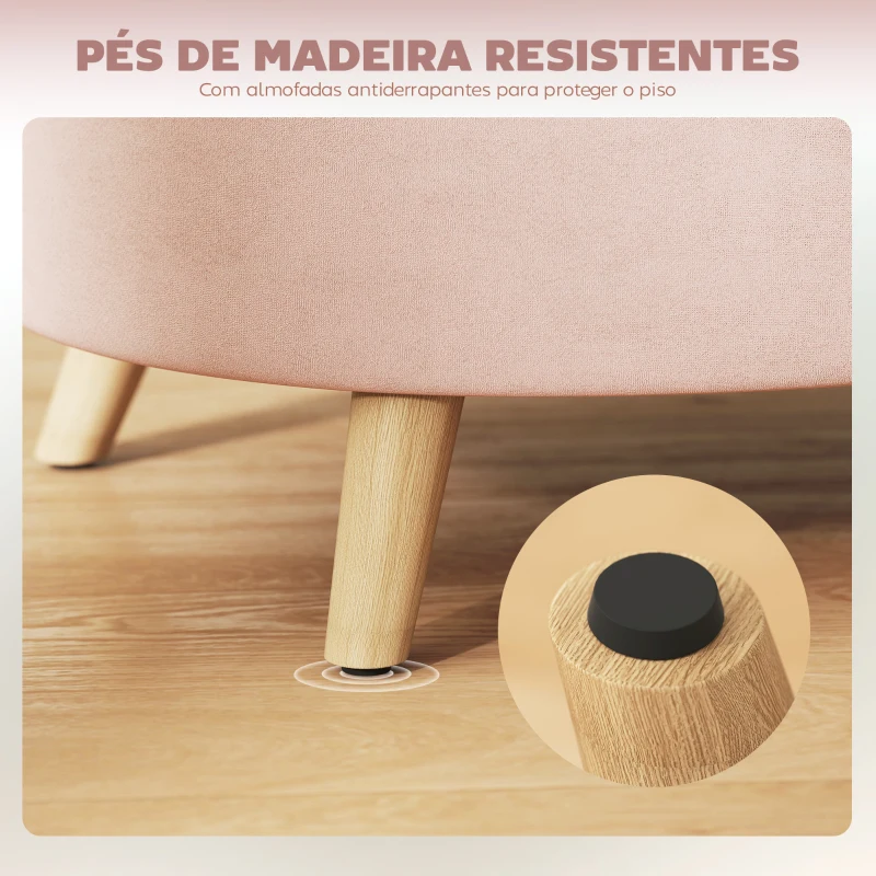 HOMCOM Puff Estofado em Veludo Acolchoado Banco de Armazenamento com Tampa Removível e Pés de Madeira 71x51,5x42 cm Rosa