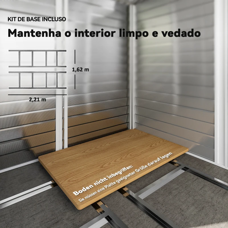 Outsunny Abrigo de Jardim 4,4 m² 240x206x198 cm Abrigo de Jardim com Porta de Correr e Fechadura Cinza Escuro