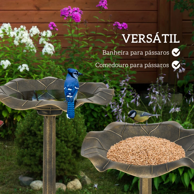 Outsunny Banho para Pássaros de Jardim Exterior 71 cm com Design Folha de Lótus e Acabamento Envelhecido Leve e Resistente Bronze