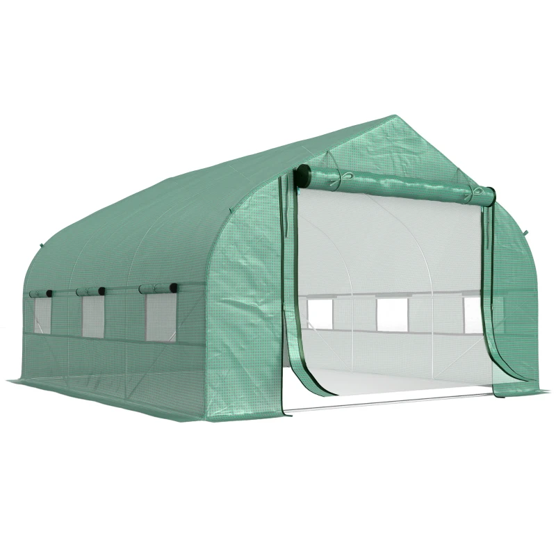 Outsunny Serre Tunnel de Jardin Grande 3.5 x 3 x 2 m - 6 fenêtres et Porte zippée Enroulable - Acier galvanisé PE Haute densité Vert
