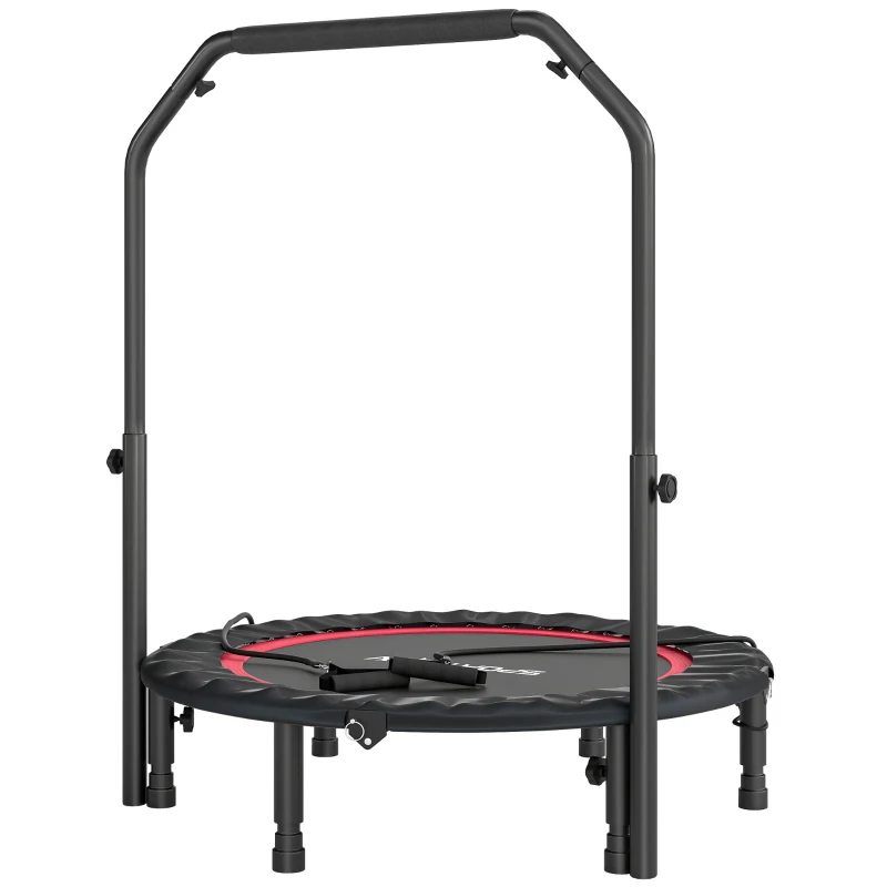 SPORTNOW Trampolim de Fitness Ø102 cm Dobrável com Guiador Ajustável de 4 Níveis e Bandas para Treino de Pernas e Corpo Vermelho