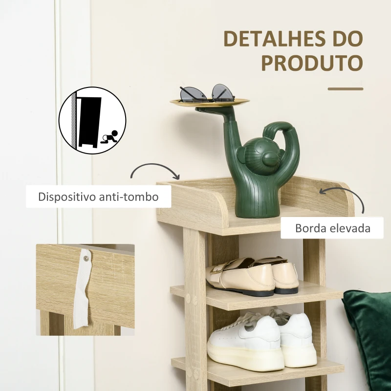 HOMCOM Sapateira Estreita de 7 Níveis Estante para Sapatos para 6 Pares de Sapatos 32x30x104 cm Madeira