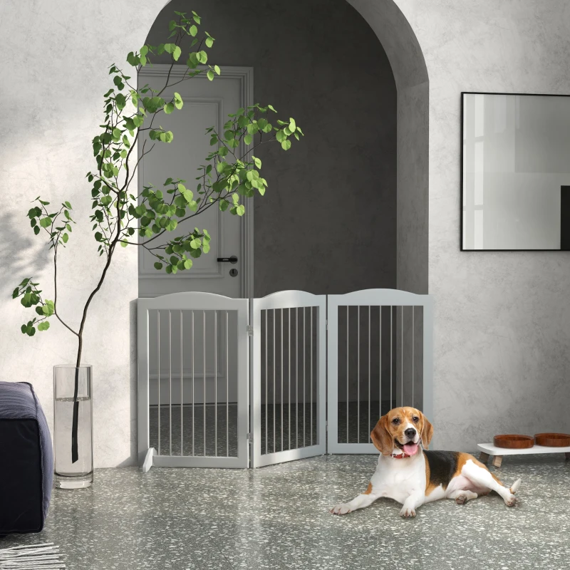 PawHut Barriere de sécurité pliable barrière chien trois plaques avec deux pieds de soutien 154 x 30 x 80 cm gris