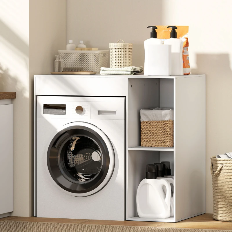 HOMCOM Meuble machine à laver, armoire machine a laver et sèche-linge avec 2 compartiments ouverts, 96 x 60 x 90,5 cm, blanc