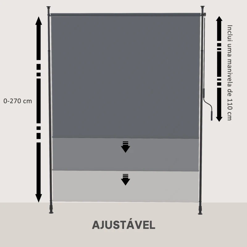 Outsunny Toldo Vertical Exterior 200x305 cm Tela de Privacidade Enrolável Ajustável com Manivela Proteção UV 40+ Cinzento