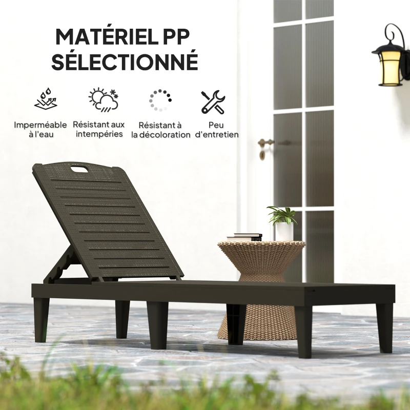 Outsunny Lot de 2 bains de soleil, chaise longue avec dossier ajustable à 4 positions, 56 x 187 x 28 cm, noir