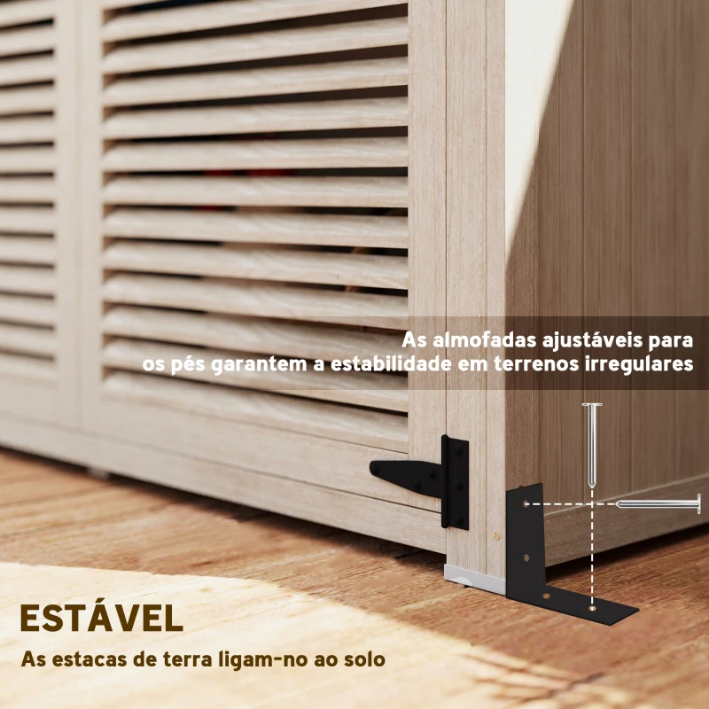 Outsunny Armário de Jardim de Madeira 0,83 m² 127x65x168 cm com 2 Portas de Persiana 2 Prateleiras 2 Alças e Telhado Impermeável Natural