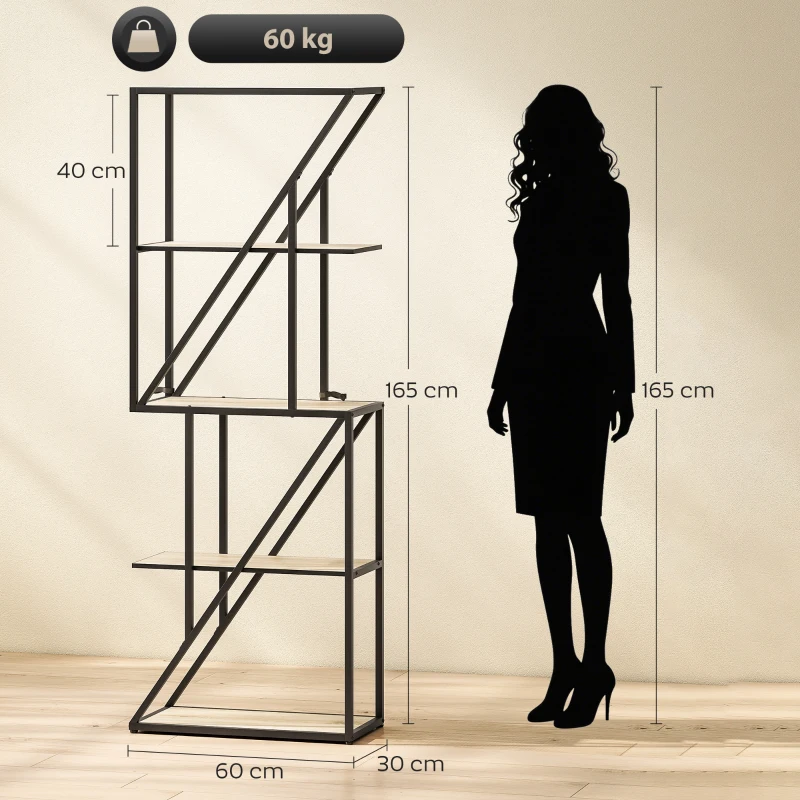 HOMCOM Estante de 5 Níveis Estante para Livros Estilo Industrial com Prateleiras Abertas e Estrutura de Aço 60x30x165 cm Madeira e Preto