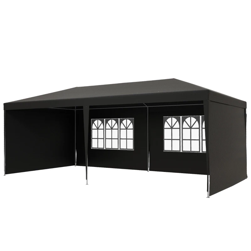 Outsunny Tenda de Jardim 6x3m com 4 Paredes Laterais e 2 Janelas Visíveis Pérgola Gazebo de Exterior para Festas e Eventos Cinzento