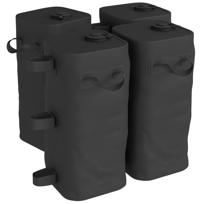 Outsunny Lot de 4 Sacs de Lestage pour Tonnelle, Sacs de Poids pour Tonnelle Remplis d'Eau ou Sable, Poignées de Transport, Noir