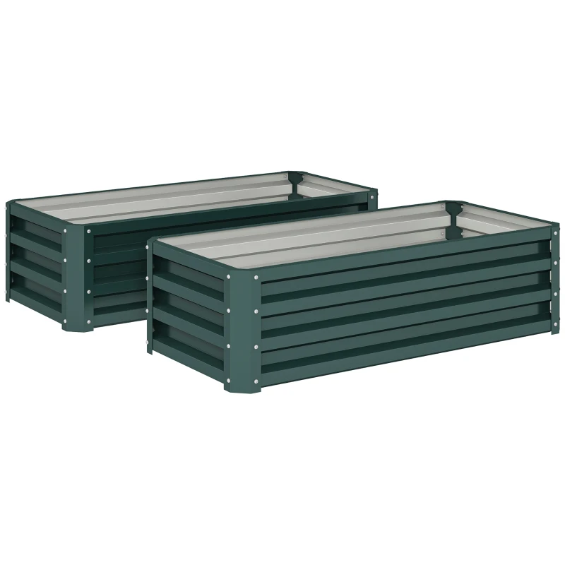 Outsunny Conjunto de 2 Floreiras Grandes para Exterior em Aço Galvanizado Hortas para Terraço Jardim 110x50x30 cm Verde