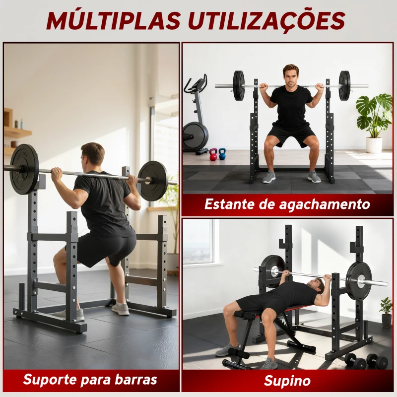 SPORTNOW Suporte Ajustável para Barras de Pesas com Segurança Reforçada Carga até 300 kg Altura Regulável 48-135/45-85 cm Preto