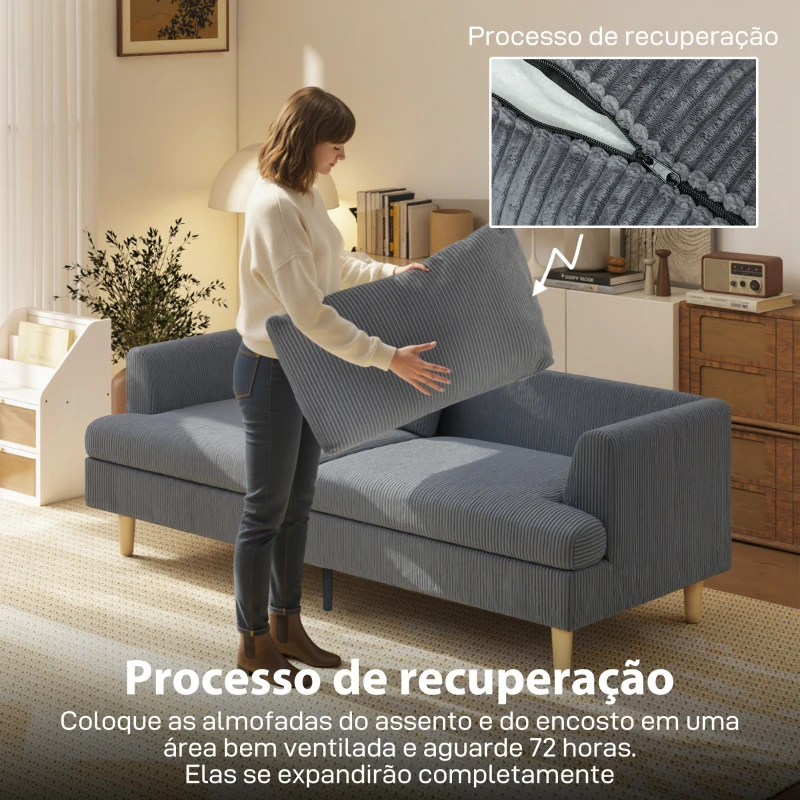 HOMCOM Sofá de 3 Lugares Revestido em Veludo Almofadas Espessas com Molas Assento Largo 2 Almofadas 188x80x86 cm Cinzento Escuro