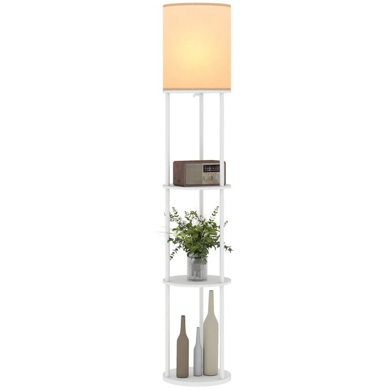 HOMCOM Candeeiro de Pé com Prateleiras 3 Temperaturas de Cor Controlo Remoto e Casquilho E27 Ø29x158 cm Branco