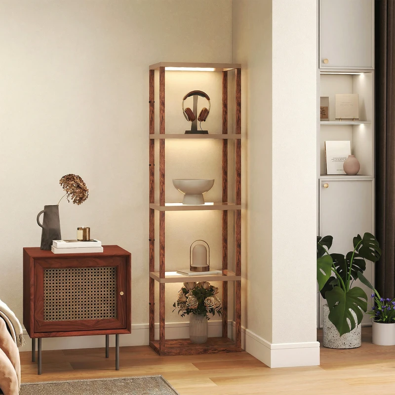 HOMCOM Four-Shelf Floor Lamp - Rustic Brown