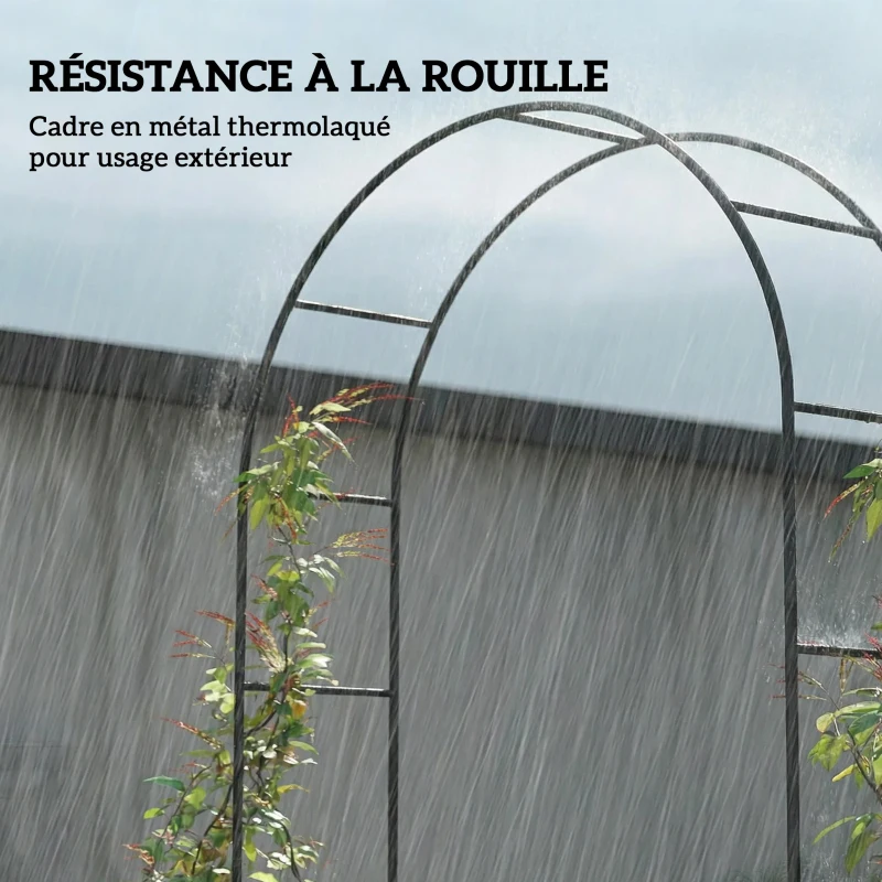 Outsunny Arche de Jardin avec 2 Bases pour Plantes Grimpantes Rosiers Vignes, Arche de Mariage, 145x39x237cm, Noir
