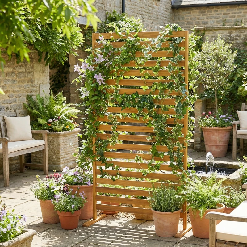 Outsunny Brise-vue Bois à Lamelles Claustra Paravent Extérieur Autoportant pour Jardin Terrasse 80x40x170cm Marron