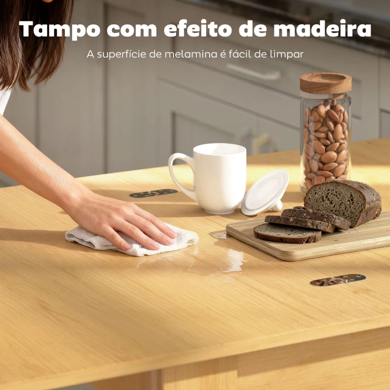 HOMCOM Mesa de Refeição Extensível 70-140x80 cm para 4-6 Pessoas com Puxador de PU para Espaços Pequenos Madeira