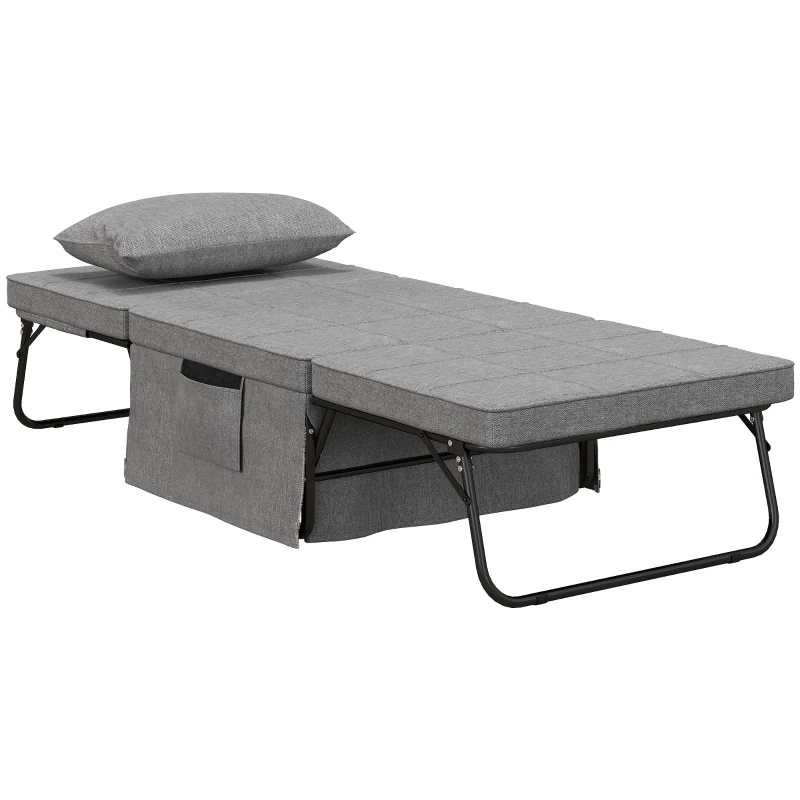HOMCOM Sofá Cama 4 em 1  Estofado em Linho com Encosto Ajustável em 5 Níveis e Almofada Acolchoada  75x80x74 cm Cinza