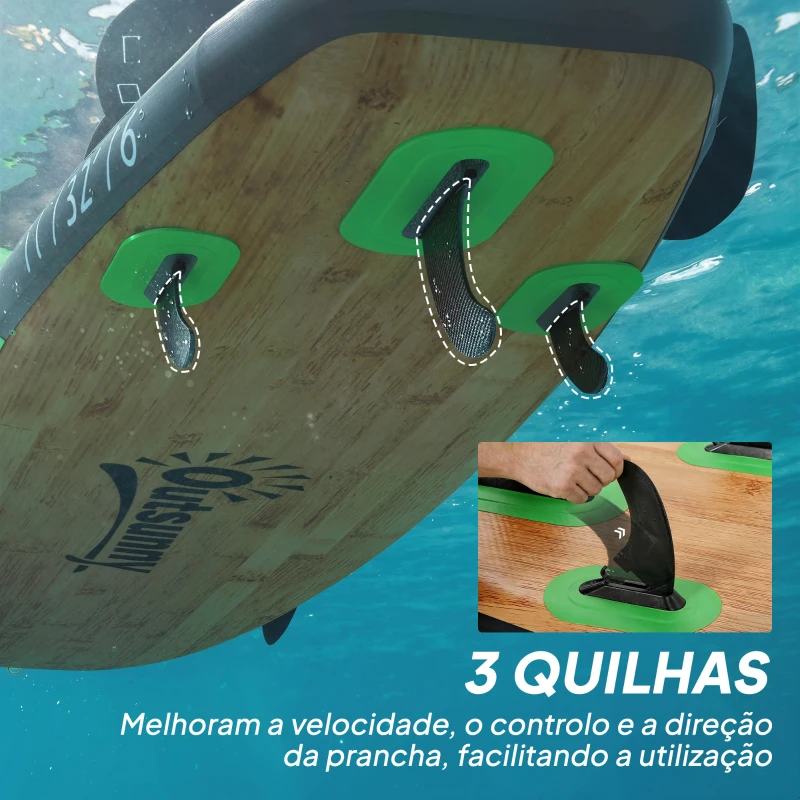 Outsunny Prancha Paddle Surf Insuflável SUP Extra Longa de 335 cm com Assento Remo Conversível Quilhas Bomba e Mochila Carga 180 kg