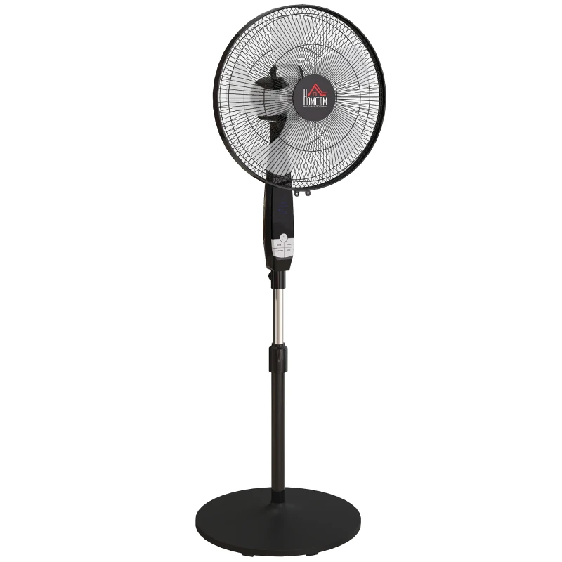 HOMCOM Ventilateur sur pied hauteur réglable oscillant 85° 3 vitesses 50 W avec écran LED télécommande minuterie Ø 42 cm noir