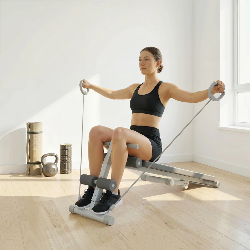 SPORTNOW Banc de Musculation Multifonction, Banc Plat Réglable avec Siège à 3 Niveaux, 141 x 52 x 54-71 cm, Bleu et Blanc