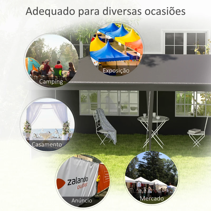 Outsunny Tenda de Jardim 6x3m com 4 Paredes Laterais e 2 Janelas Visíveis Pérgola Gazebo de Exterior para Festas e Eventos Cinzento