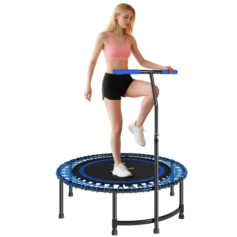 SPORTNOW Trampoline de fitness 114 cm, cordes élastiques, poignée réglable 5 positions, trampoline d'exercice silencieux, bleu