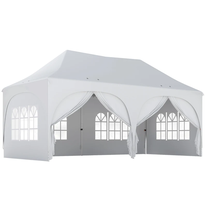 Outsunny Tenda Dobrável 6x3 m Pop-up com 4 Painéis Removíveis Altura Ajustável e Bolsa de Transporte Branco