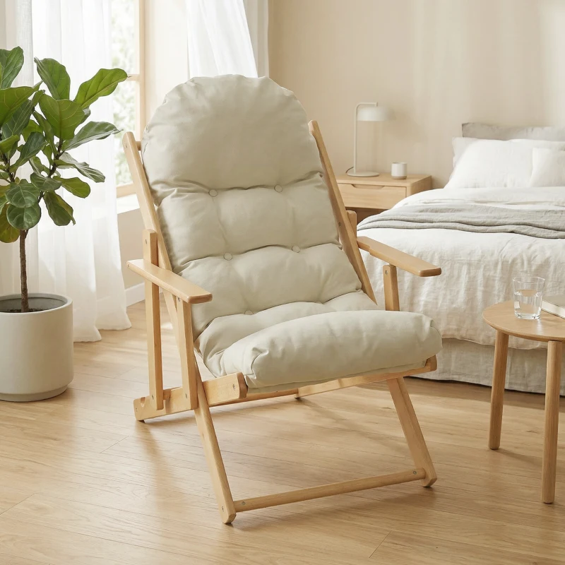 HOMCOM Klapp- und verstellbarer Wohnzimmer-Sessel aus Holz, komfortabler Relaxsessel mit dick gepolstertem, gestepptem Kissen