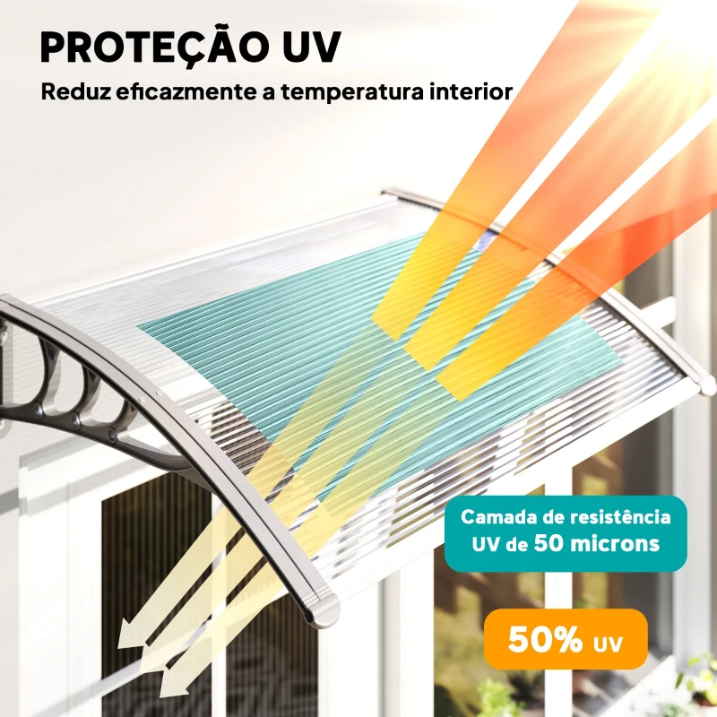 Outsunny Marquise para Portas e Janelas 100x75 cm Toldo de Proteção contra Sol e Chuva com Cobertura de Policarbonato e Barra de Alumínio Transparente