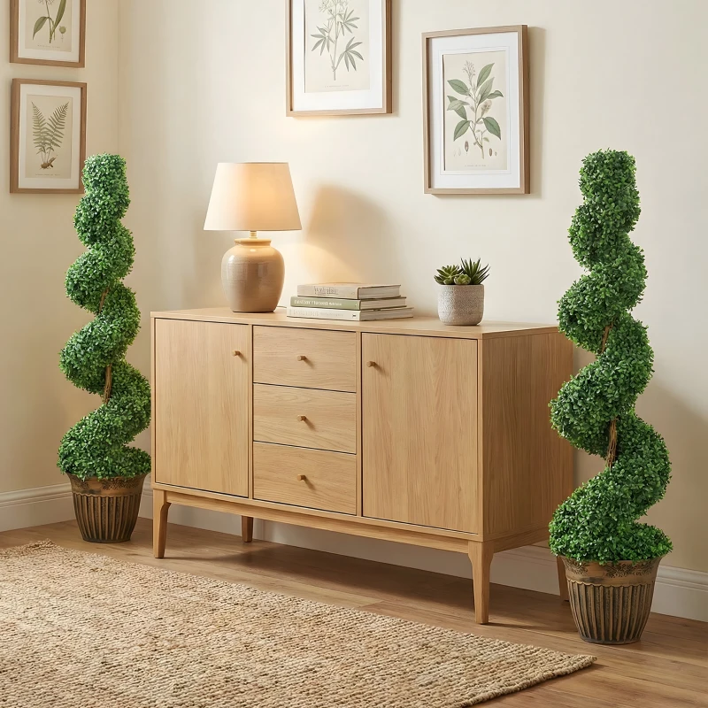 HOMCOM Set of 2 Artificial Plants, Topiary Spiral Boxwood Trees with Pot, for Home Indoor Outdoor Decor, 120cm