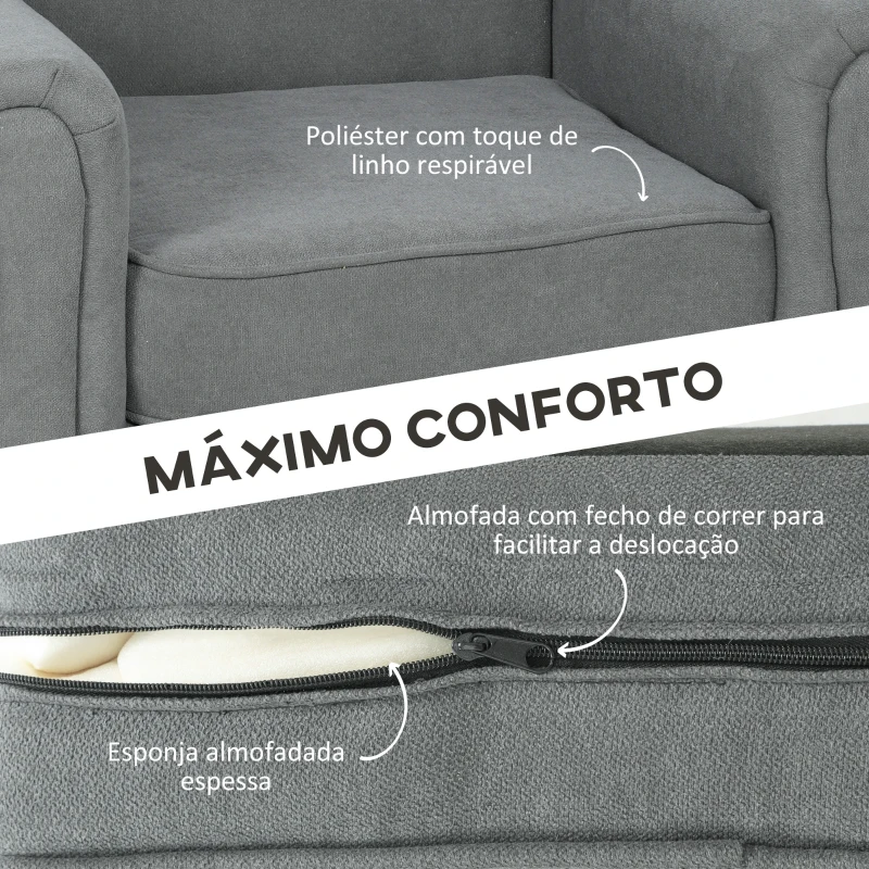 HOMCOM Poltrona Estofada em Tecido Poltrona Relax com Apoio para os Braços Assento Amovível e Lavável Pés de Madeira 79x78x87 cm Cinza Escuro