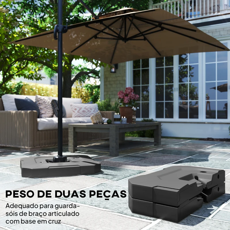 Outsunny Base para Chapéu de Sol de 2 Peças em HDPE Recarregável com Água 80 kg ou Mistura de Areia e Água 105 kg Preto