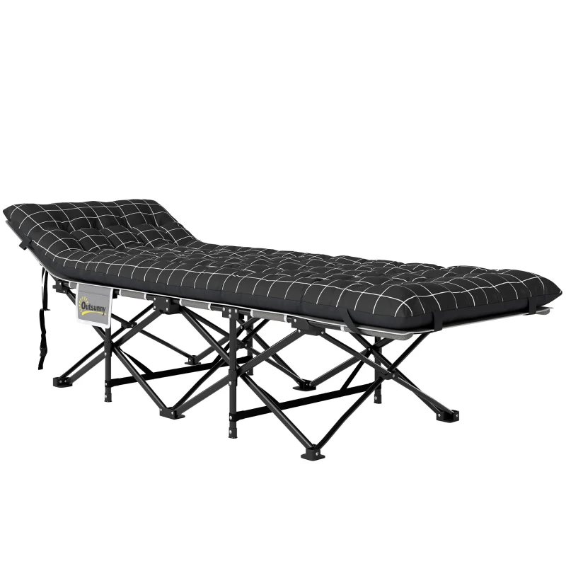 Outsunny Lit de camping pliable avec matelas, pochette latérale et sac intégré Lit de Camp tissu Oxford 190 x 67 x 37 cm Noir