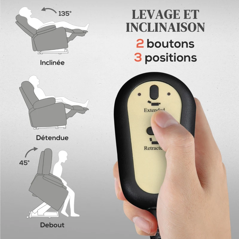 HOMCOM Fauteuil releveur électrique avec fonction massage et chauffage, fauteuil relax électrique dossier inclinable gris foncé