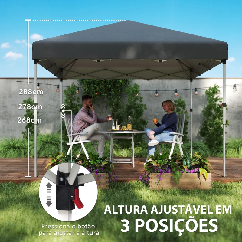 Outsunny Tenda Dobrável Pop-up 297x297x288 cm com 2 Paredes Laterais Anti-UV Altura Ajustável em 3 Níveis e Bolsa de Transporte Cinzento Escuro