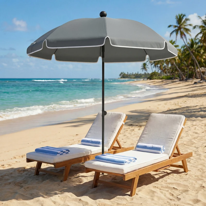 Outsunny Parasol de plage 1, m, parasol de jardin inclinaison avec ancrage au sable, hauteur réglable, sac de transport, gris foncé