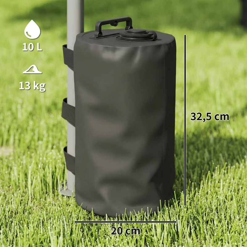 Outsunny Lot de 4 Sacs de Lestage pour Tonnelle, Sacs de Poids pour Tonnelle Remplis d'Eau ou Sable, Poignées de Transport, Noir
