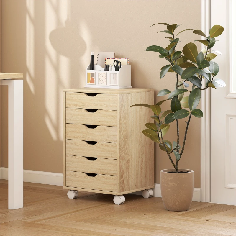 HOMCOM Bloco de Gavetas Móvel Arquivador com 6 Gavetas Suporte para Impressora com Rodas 40x35x63 cm Madeira
