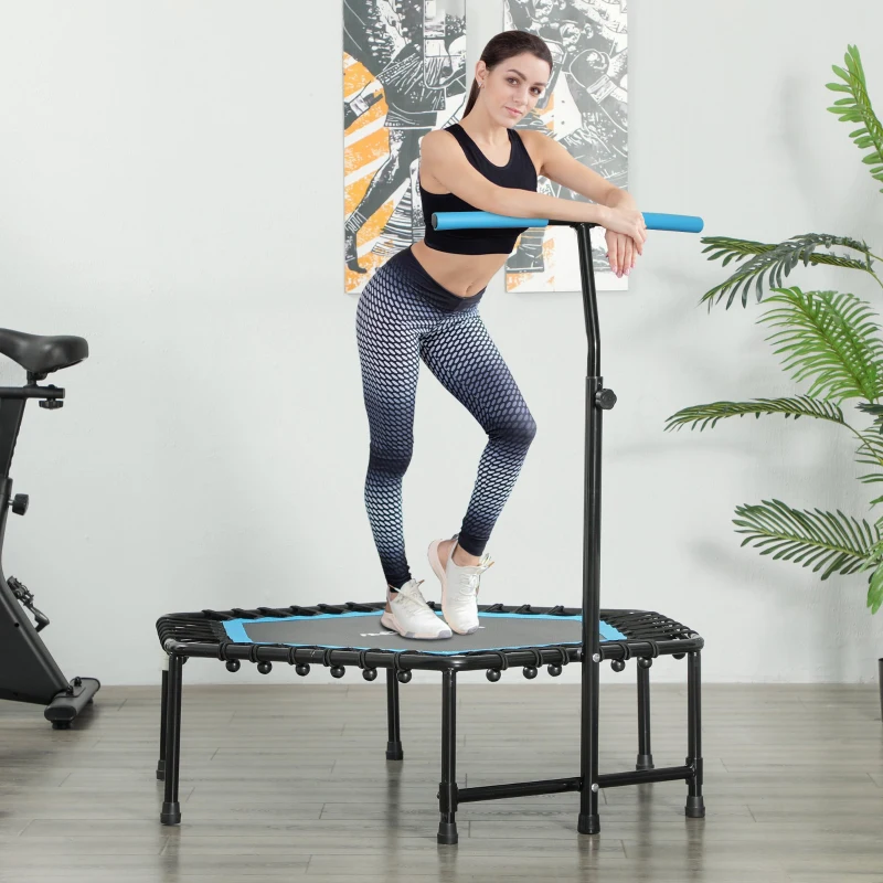 SPORTNOW Trampoline de fitness 114 cm, cordes élastiques, poignée réglable 3 positions, trampoline d'exercice silencieux, bleu