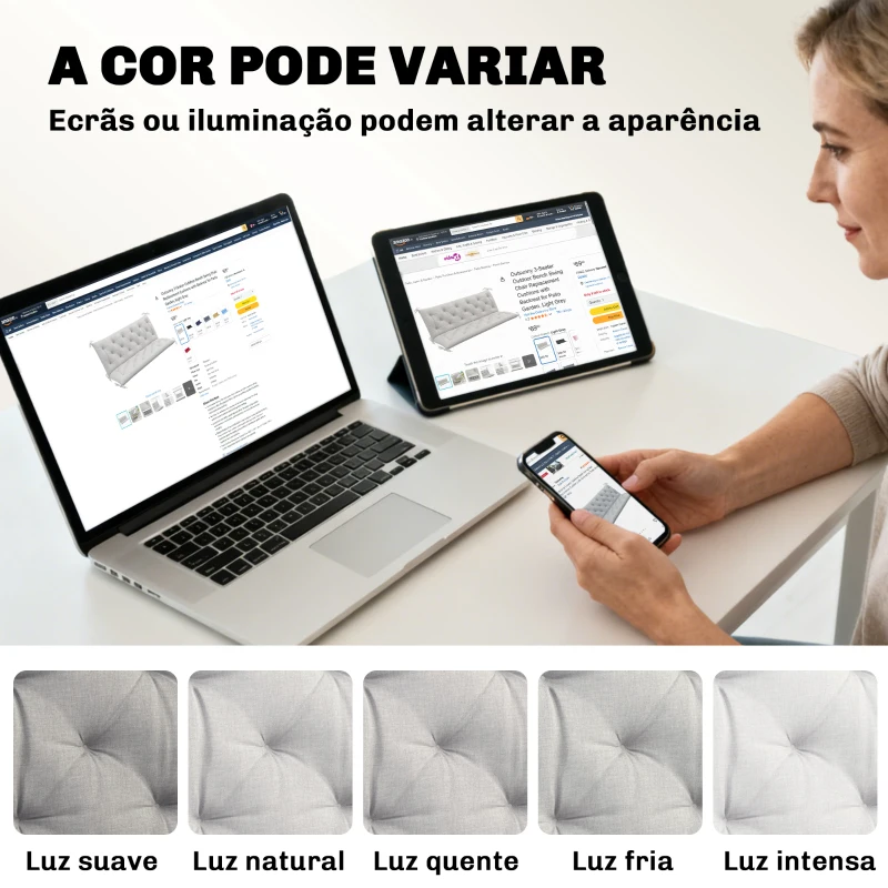 Outsunny Almofada para Banco de Jardim com Encosto Enchimento Espesso e Fitas de Fixação para Interior e Exterior 150x98x8 cm Cinza