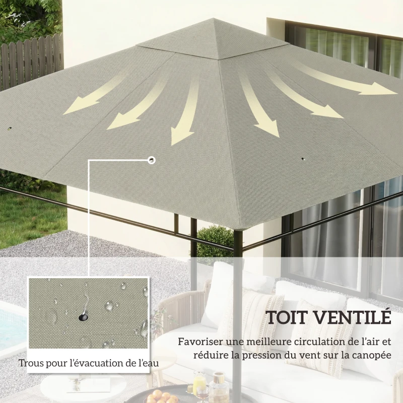 Outsunny Toile de rechange pour pavillon tonnelle tente toit de remplacement gazebo de jardin polyester 180 g/m² 3 x 3 m gris