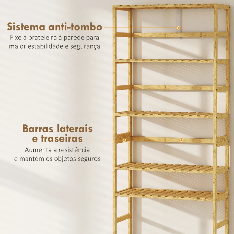 HOMCOM Estante de Bambu de 6 Níveis Prateleiras Ajustáveis para Espaços Pequenos Casa de Banho  Cozinha 60x26x161 cm Madeira