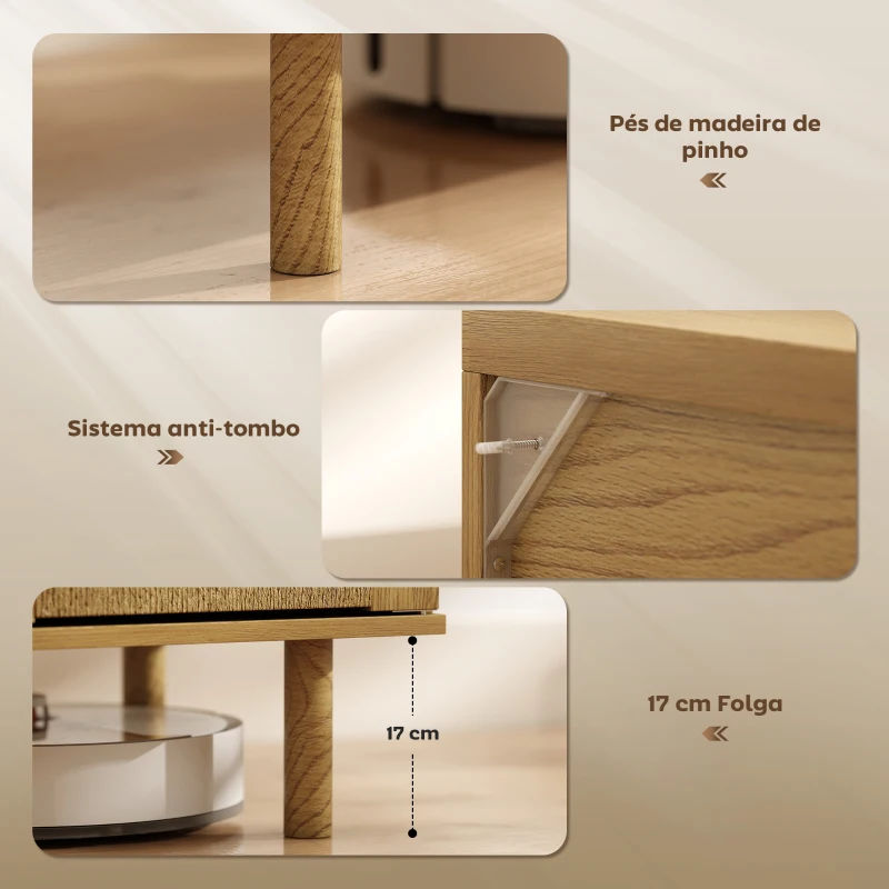 HOMCOM Aparador Boémio de 2 Portas com Corda Tecida à Mão Prateleira Ajustável Abertura por Pressão 60x40x78 cm Carvalho